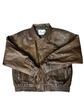 Brown Kamal Genuine Leather Bomber Jacket - Men's Large